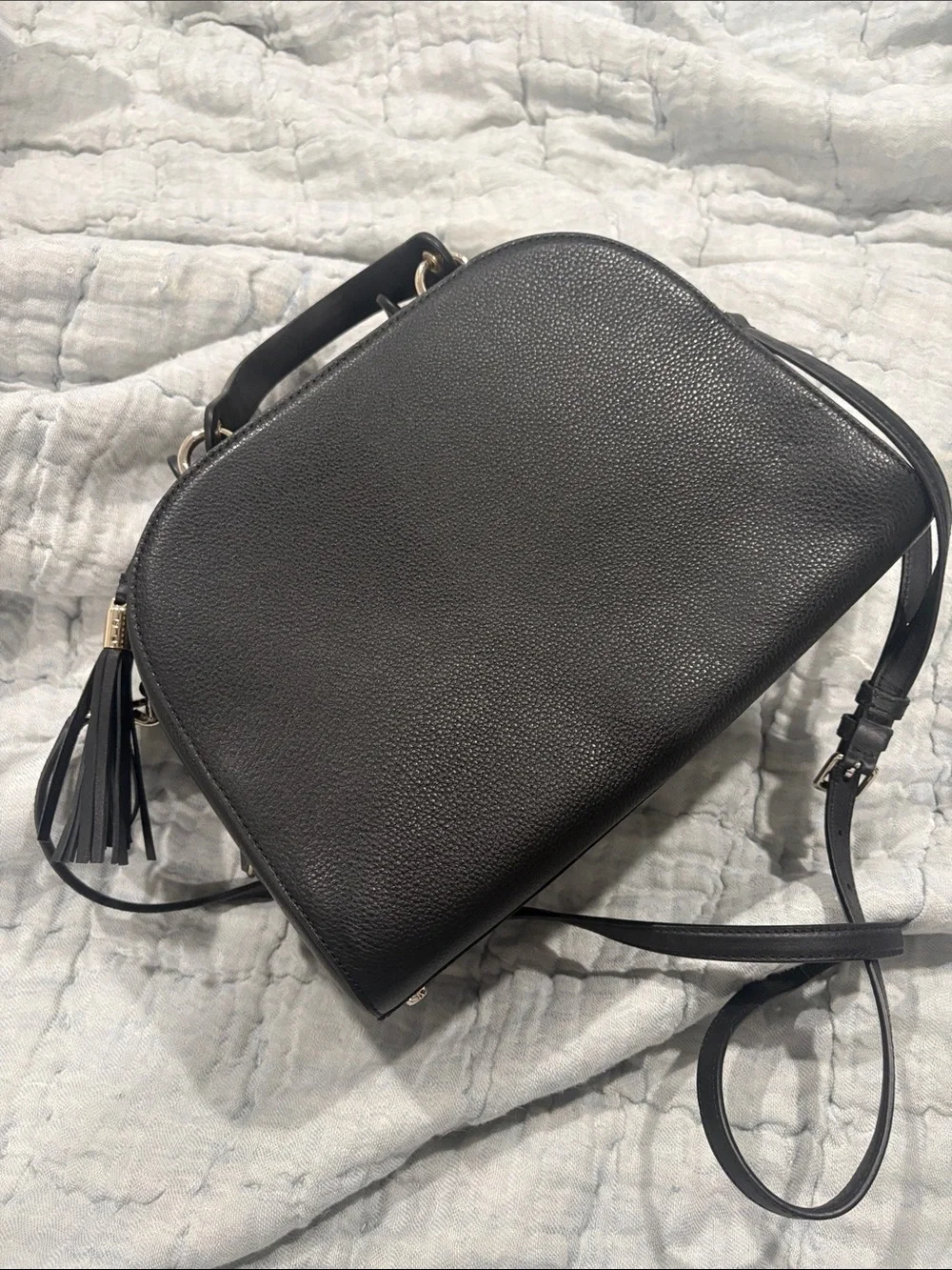 kate spade Black Pebbled Leather Dome Crossbody with Tassel